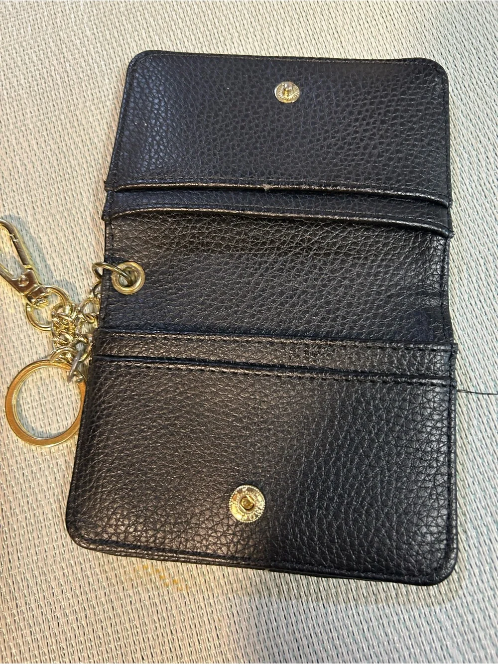 Steve Madden Black Pebbled Leather Key & Card Holder with Gold Hardware